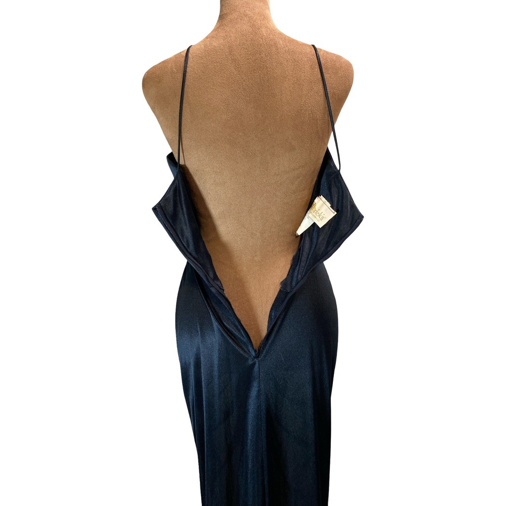 Fredericks of Hollywood Vintage Black Ruched Maxi Dress Rhinestone Brooch XS-S - Picture 7 of 15